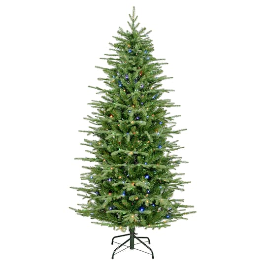 Glitzhome® 6ft. Pre-Lit Slim Fir Artificial Christmas Tree, Warm White & Multicolor Twinkling LED Lights